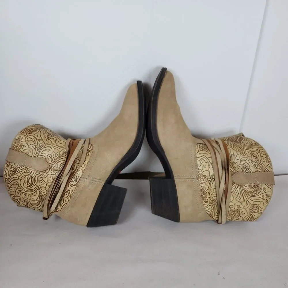 DINGO Brown Suede‎ Booties Women's Size 8.5 southwest ankle boots strap western